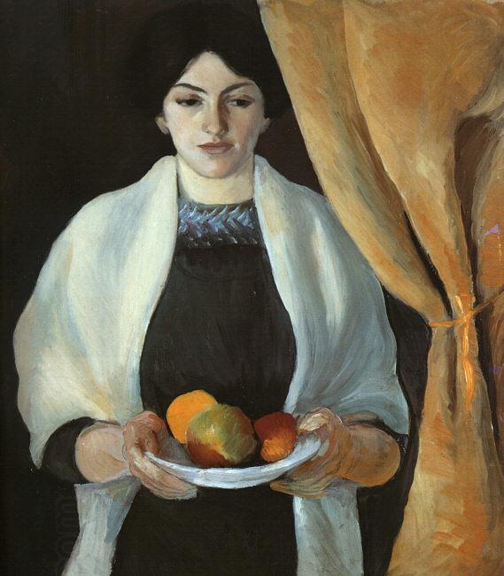 August Macke Portrait with Apples : Wife of the Artist oil painting picture